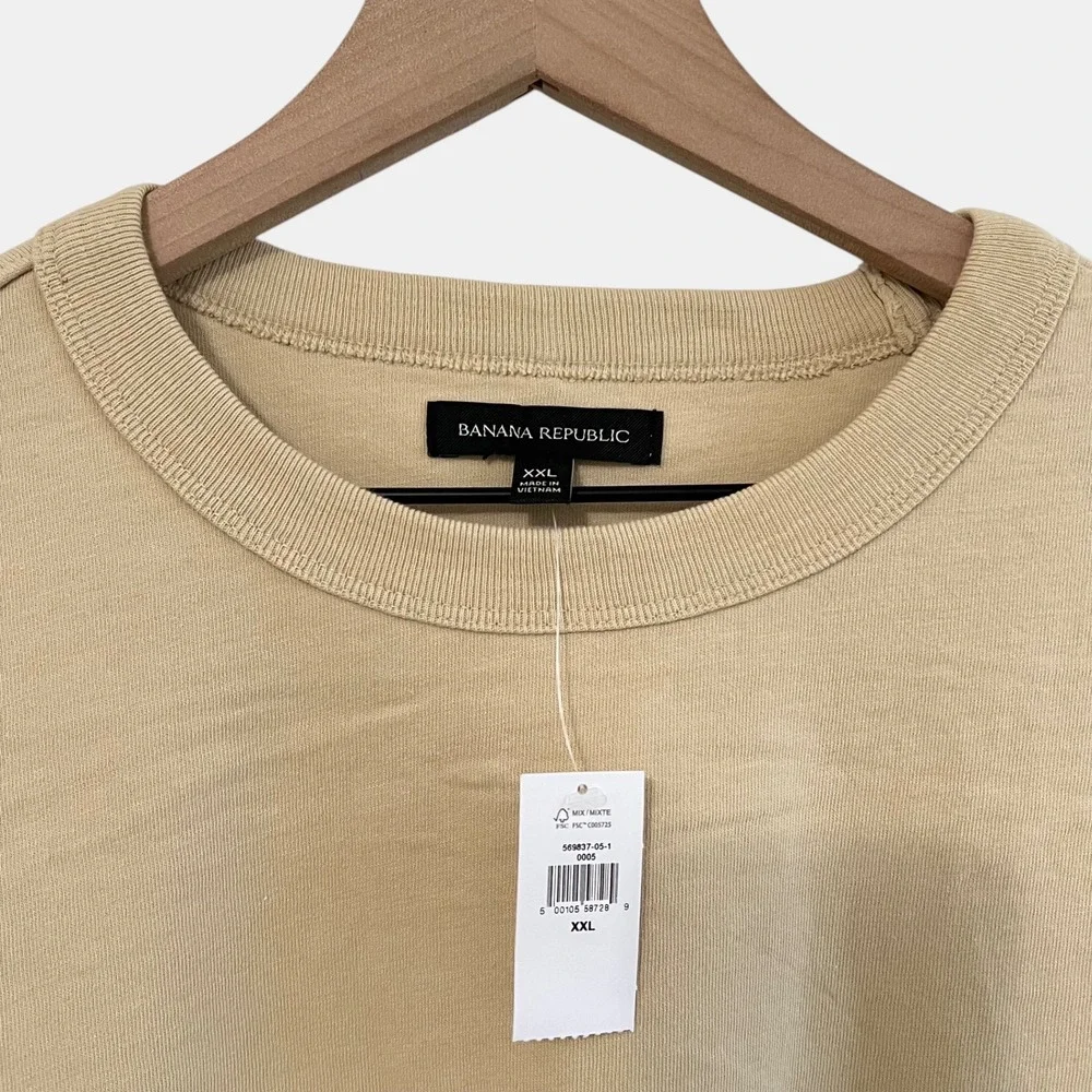 Banana Republic Men Heavyweight Cotton XXL Crewneck Shirt Tan Relaxed Fit NWT